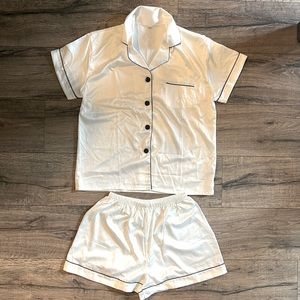White women's silk pajama set